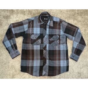 Triveni Flannel Button Down Long Sleeve Shirt Adult Blue Plaid Men's Size Medium